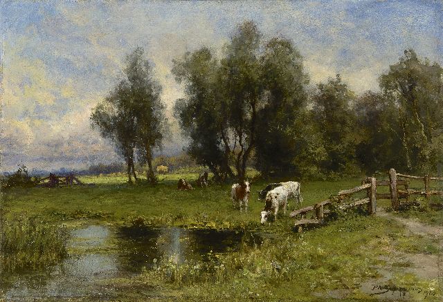 Piet Schipperus | Polderlandschap met vee, olieverf op paneel, 46,4 x 67,7 cm, gesigneerd r.o. en gedateerd 1920