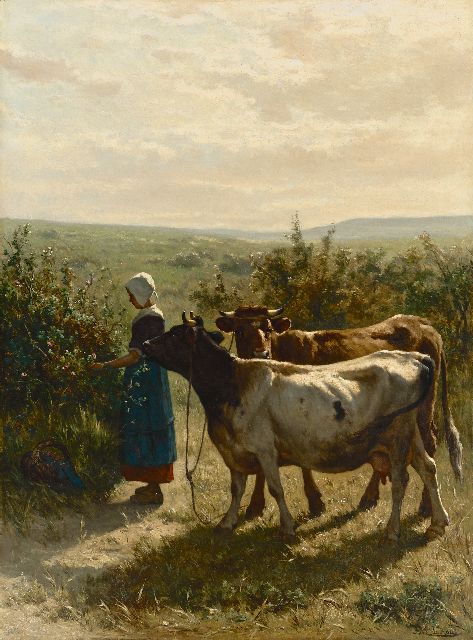 Jan de Haas | Jonge herderin met haar koeien, olieverf op doek, 88,3 x 66,6 cm, gesigneerd r.o.