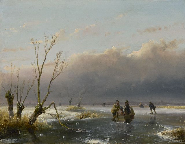 Andreas Schelfhout | Schaatsers in een weids winterlandschap, olieverf op paneel, 21,1 x 26,9 cm, gesigneerd r.o. en gedateerd '46