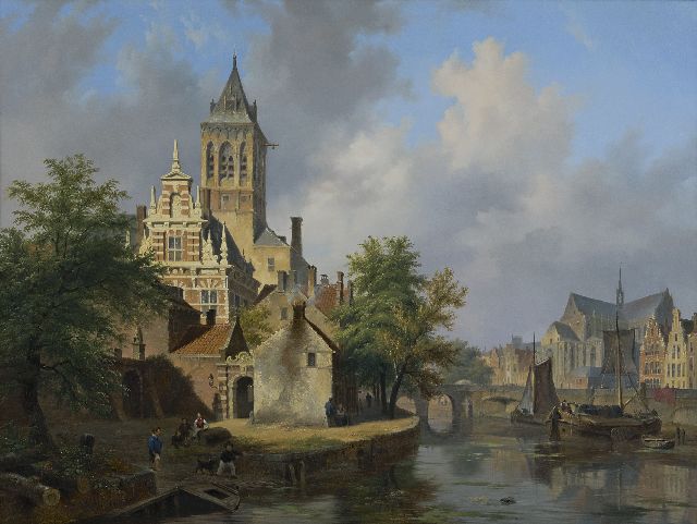 Hove B.J. van | Zonnig stadsgezicht, olieverf op paneel 61,7 x 82,5 cm, gesigneerd l.o. en gedateerd 1840