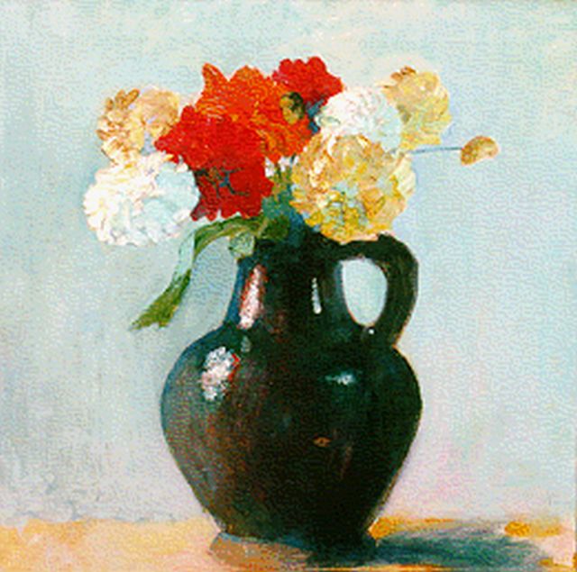 George Hogerwaard | Bloemen in een vaas, olieverf op doek, 65,0 x 60,0 cm, gesigneerd r.o.