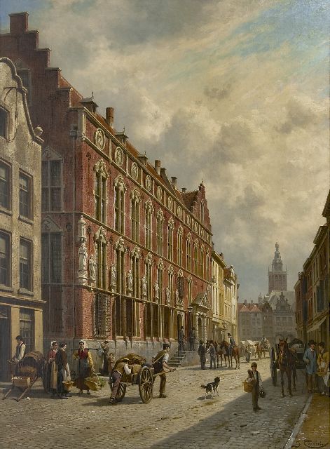 Jacques Carabain | Gezicht op het Stadhuis van Nijmegen, olieverf op doek, 106,0 x 77,3 cm, gesigneerd r.o. en op spieraam gedat. 1885