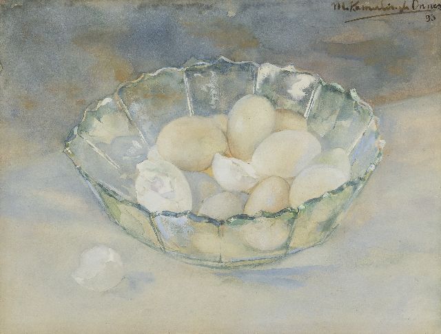 Menso Kamerlingh Onnes | Kristallen schaal met eieren, aquarel op papier, 29,8 x 39,1 cm, gesigneerd r.b. en gedateerd '93