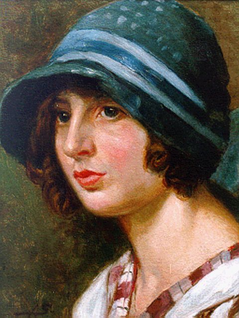 Adriaan Marinus Geijp | Jonge vrouw met pothoed, 30,3 x 23,4 cm, gesigneerd l.o. mon