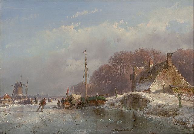 Andreas Schelfhout | Winter met koek-en-zopie, olieverf op paneel, 17,0 x 24,1 cm, gesigneerd r.o. en te dateren ca. 1860