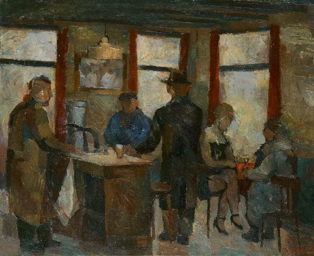 Hans Heeren | Café-interieur, Middelburg, olieverf op doek, 100,0 x 120,5 cm, gesigneerd r.o. en gedateerd '69
