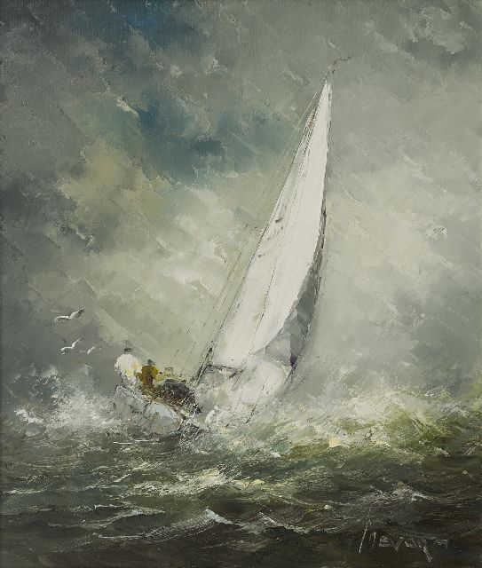 Jan Bévort | Zeiljacht op ruwe zee, olieverf op doek, 70,2 x 60,7 cm, gesigneerd r.o.