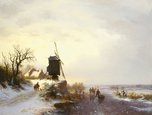 Frederik Marinus Kruseman | Winterlandschap met molen, olieverf op paneel, 33,5 x 44,0 cm, gesigneerd l.o. en gedateerd '42