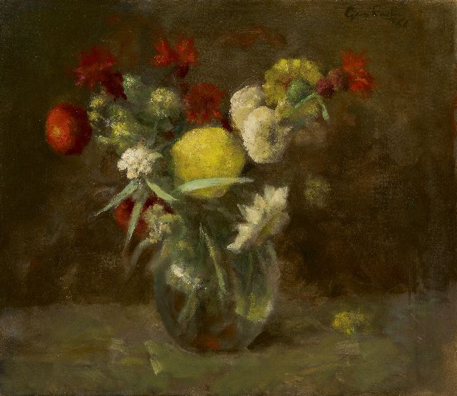 Georg Rueter | Bloemen in glazen vaas, olieverf op doek, 39,8 x 45,0 cm, gesigneerd r.b. en gedateerd '66