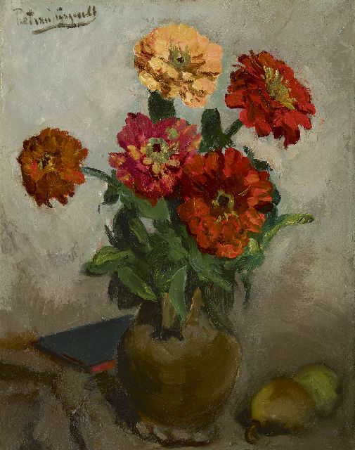 Piet van Wijngaerdt | Zinnia's, olieverf op doek, 50,7 x 41,0 cm, gesigneerd l.b.