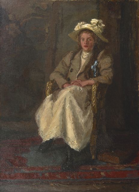 Barbara Elisabeth van Houten | Meisje in een stoel, olieverf op doek, 158,3 x 116,7 cm, gesigneerd r.o. en te dateren vóór 1901