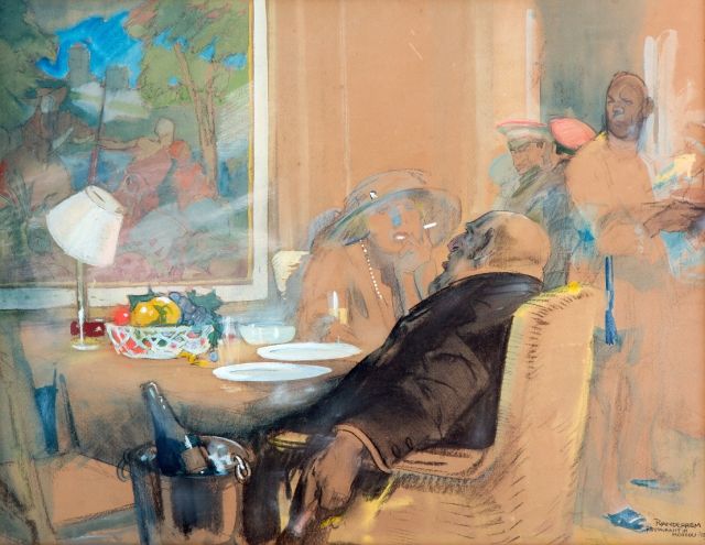 Piet van der Hem | Het souper, krijt en aquarel op papier, 47,9 x 61,9 cm, gesigneerd r.o. en gedateerd '12