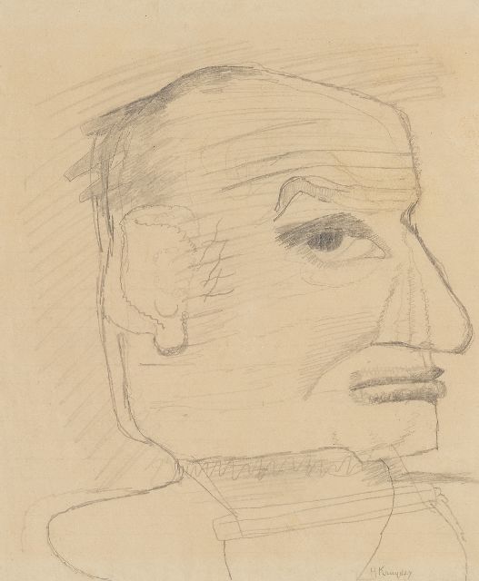 Herman Kruyder | Zelfportret (waarschijnlijk), potlood op papier, 25,0 x 21,0 cm, gesigneerd r.o.