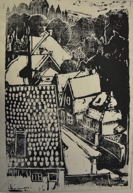 Herman Kruyder | Dorpsgezicht (Blaricum), houtsnede op Japans papier, 21,5 x 14,5 cm