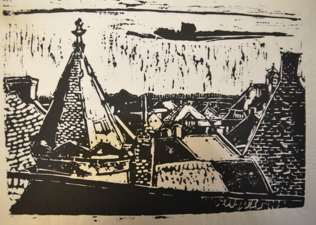 Kruyder H.J.  | Gezicht op daken, Zuid-Limburg, druk op papier 16,3 x 22,5 cm