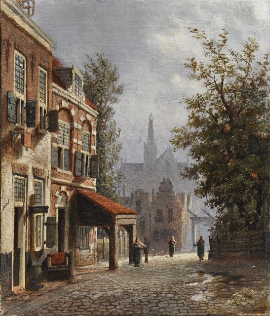 Johannes Jacobus Mittertreiner | Zonnig straatje, olieverf op doek, 27,0 x 23,0 cm