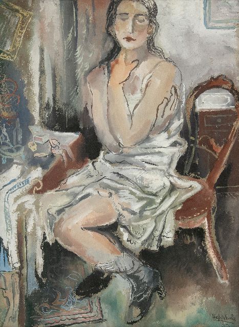 Nicolas J.A.H.F.  | Zittende vrouw, gouache op papier op board 77,5 x 57,3 cm, gesigneerd r.o. en gedateerd 1930
