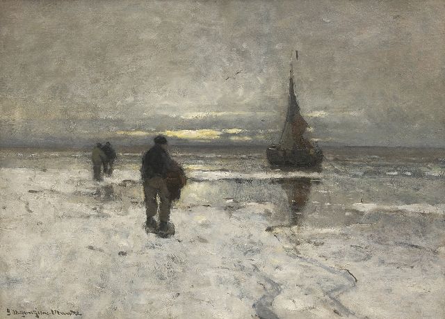 Morgenstjerne Munthe | Het strand bij winter, olieverf op doek, 54,0 x 75,1 cm, gesigneerd l.o.