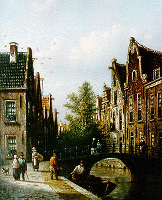Johannes Franciscus Spohler | Amsterdamse gracht, olieverf op paneel, 20,5 x 16,0 cm, gesigneerd l.o.