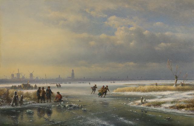 Lodewijk Johannes Kleijn | Winterlandschap met ijsvermaak, olieverf op paneel, 53,8 x 80,7 cm