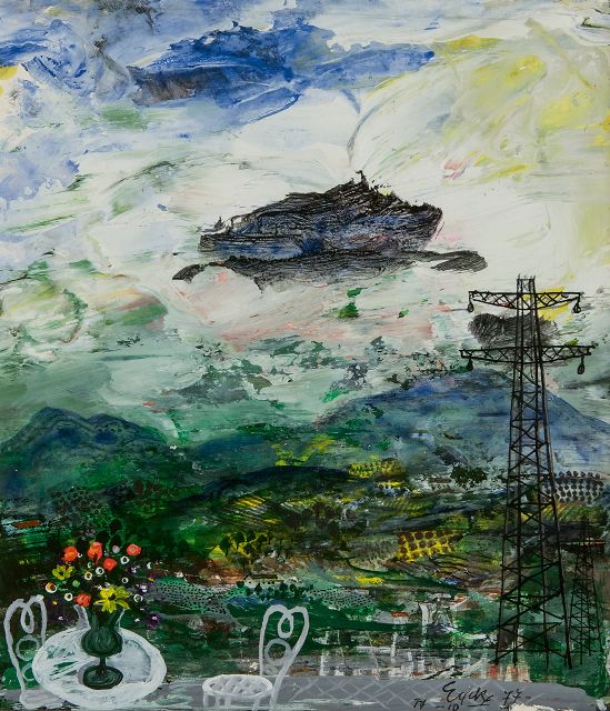 Charles Eyck | Uitzicht over een heuvellandschap, gouache op papier, 22,1 x 19,5 cm, gesigneerd r.o. en gedateerd 14-10 '77