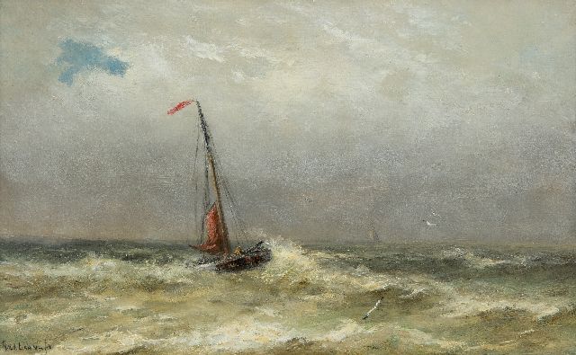 Gerard van der Laan | Visser onder de kust, olieverf op paneel, 20,1 x 32,5 cm, gesigneerd l.o.