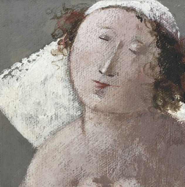 Evert van Hemert | Bruidje, slapend, acryl op doek, 10,1 x 10,1 cm, gesigneerd onderkant doekomslag