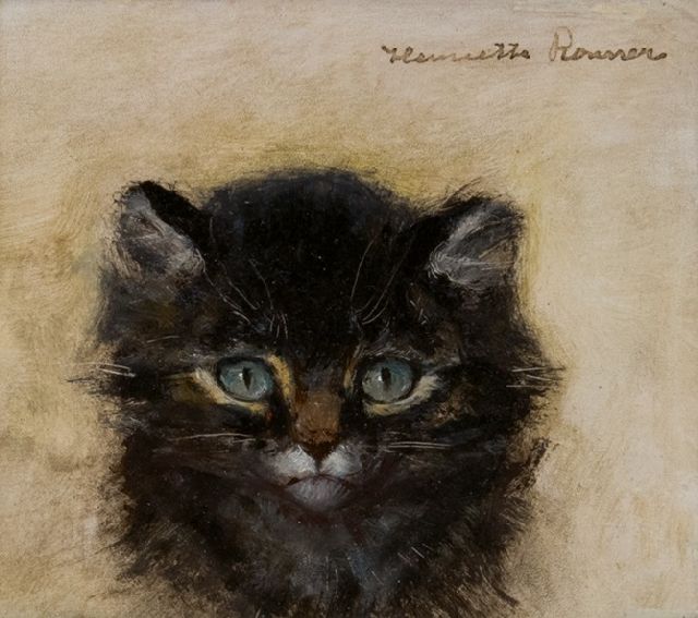 Henriette Ronner | Poezenkopje, olieverf op paneel, 12,0 x 13,4 cm, gesigneerd r.b.