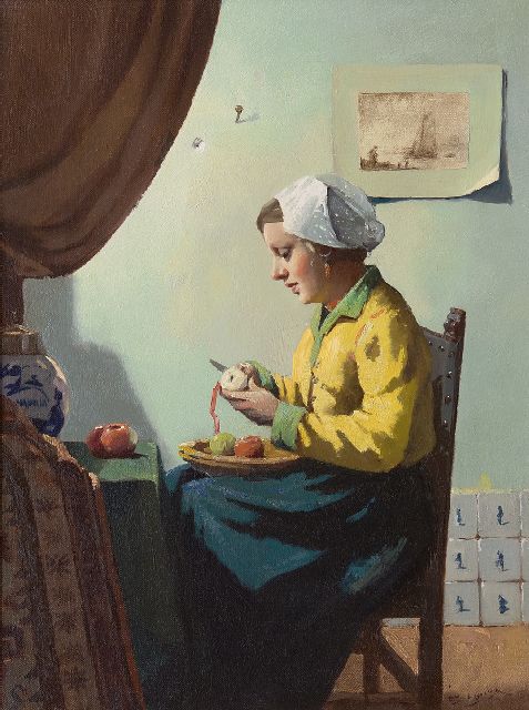 Evert Jan Ligtelijn | Appelschilstertje, olieverf op doek, 40,2 x 30,4 cm, gesigneerd r.o.