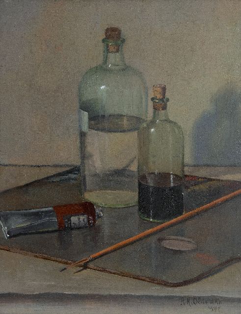 Oldeman R.H.  | Schildergerei, olieverf op paneel 32,0 x 25,4 cm, gesigneerd r.o. en gedateerd 1948