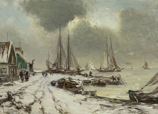 Louis Apol | Winter bij Volendam, olieverf op doek, 55,3 x 75,3 cm, gesigneerd l.o.