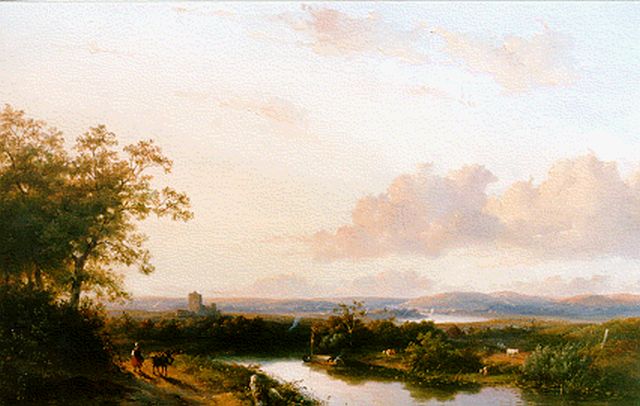 J.G. Hans | Panoramisch rivierlandschap, olieverf op paneel, 43,5 x 60,5 cm, gesigneerd l.o. en gedateerd '47