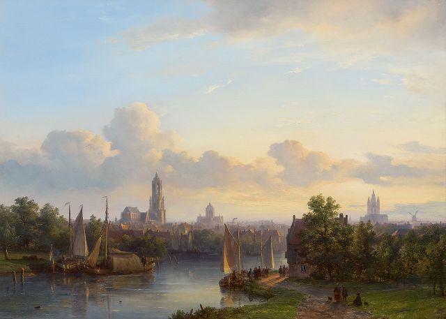 Lodewijk Johannes Kleijn | Panoramisch gezicht op Delft, olieverf op paneel, 43,5 x 60,7 cm, gesigneerd r.o.