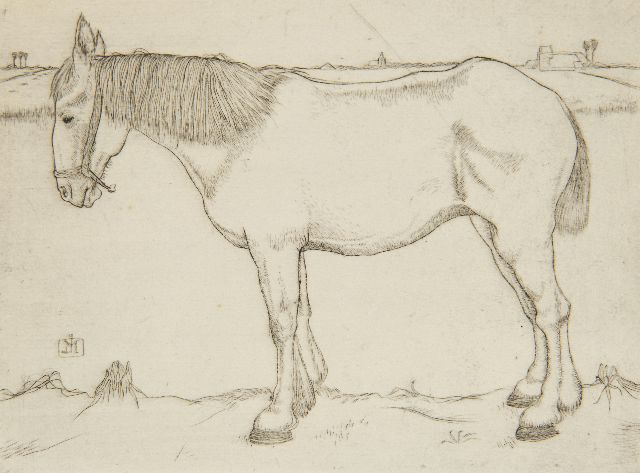 Mankes J.  | Staand paard, ets op papier 11,7 x 15,8 cm, gesigneerd l.m. met monogram in de plaat en te dateren 1917