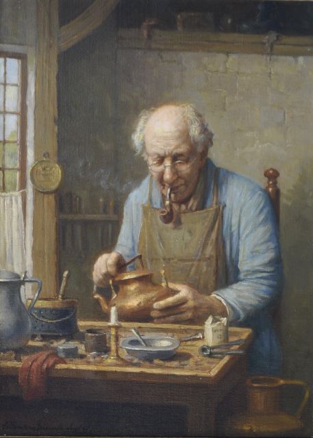Willem van Nieuwenhoven | De ketellapper, olieverf op doek, 40,4 x 30,3 cm, gesigneerd l.o.