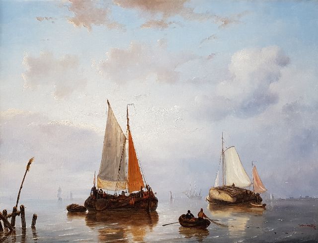 George Willem Opdenhoff | Schepen op kalm water, olieverf op doek, 60,2 x 79,3 cm, gesigneerd r.o.