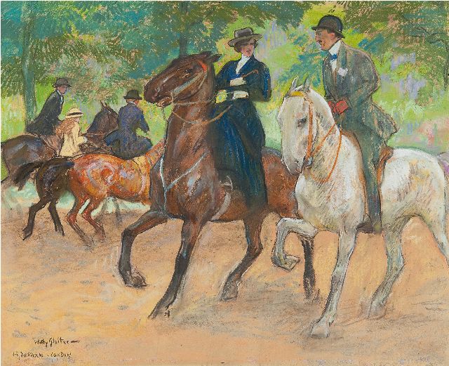 Willy Sluiter | Paardrijden in Hyde Park, Londen, pastel op papier, 38,0 x 49,0 cm, gesigneerd l.o.
