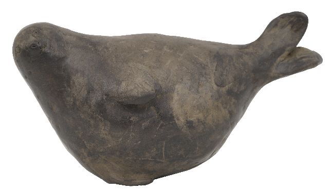 Hemert E. van | Zeehondje, brons 8,5 x 15,0 cm, gesigneerd met monogram op buik en te dateren 2017