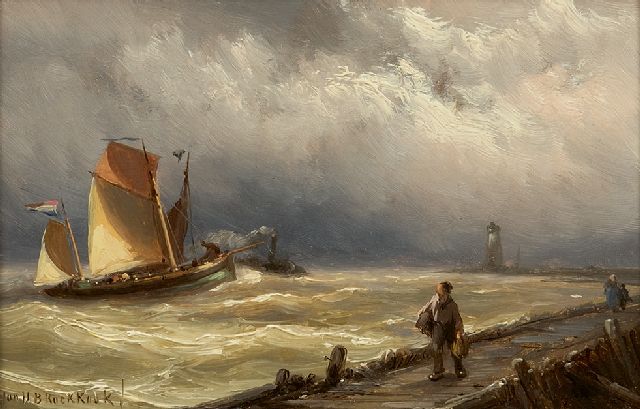 Jan H.B. Koekkoek | Het binnenvaren van de haven, olieverf op paneel, 12,2 x 18,4 cm, gesigneerd l.o. en verso gedateerd 1889