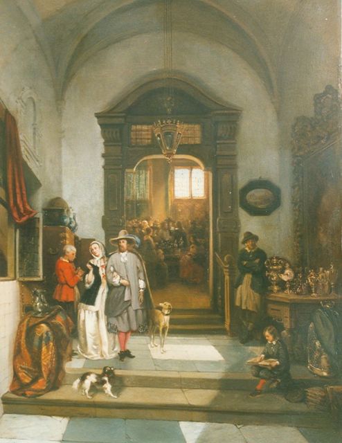 Johannes Anthonie Balthasar Stroebel | De kijkdag, olieverf op paneel, 52,0 x 39,8 cm, gesigneerd l.o. en gedateerd 1850