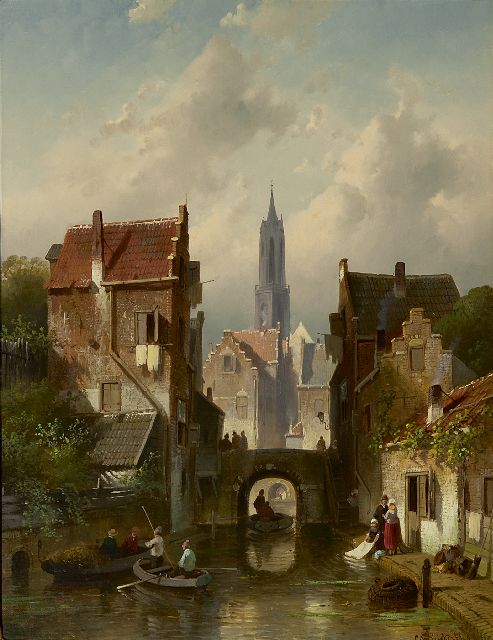 Charles Leickert | Stadsgezicht met de Nieuwe Kerk van Delft, olieverf op doek, 48,5 x 38,1 cm, gesigneerd r.o. en gedateerd '66