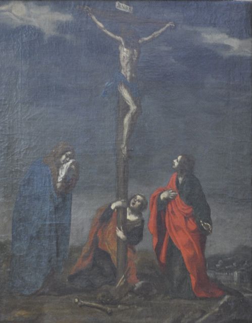Navolger Pieter Pourbus | Gekruisigde Christus, olieverf op doek, 53,2 x 40,9 cm
