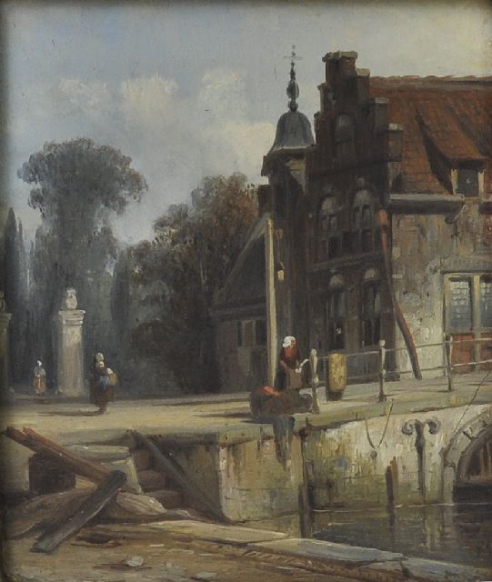 Bommel E.P. van | Stadsgezicht i.o., olieverf op paneel 12,0 x 16,0 cm