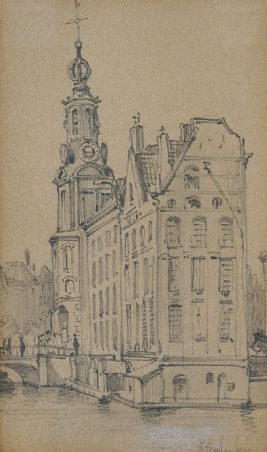 Karel Klinkenberg | De Munt, tekening op papier, 9,0 x 15,0 cm, gesigneerd r.o.