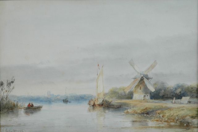 Andreas Schelfhout | Zomers rivierlandschap, aquarel op papier, 16,8 x 24,5 cm, gesigneerd l.o.