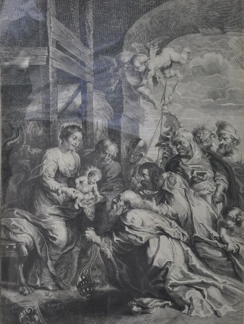 Onbekend   | Aanbidding van de Koningen, ets op papier 32,5 x 47,3 cm