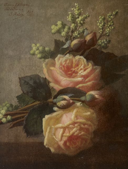 Jean-Baptiste Robie | Rozen op een plint, olieverf op paneel, 36,3 x 27,0 cm, gesigneerd l.b. en gedateerd 'Août 1907'