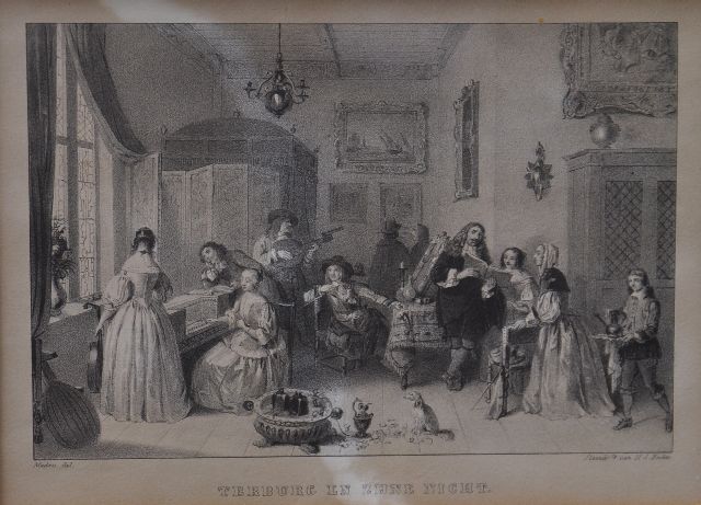 Jean Baptiste Madou | Gerard Ter Borch en zijn vrouw Geertruid, gravure op papier, 12,0 x 17,0 cm