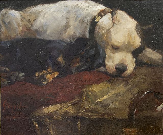 Arthur Geissler | Beste vrienden, olieverf op schildersboard, 50,6 x 60,5 cm, gesigneerd l.o. en gedateerd 1911