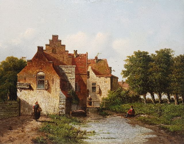 D. Pols | Dorpsvaartje met een visser, olieverf op paneel, 20,4 x 26,4 cm, gesigneerd r.o.